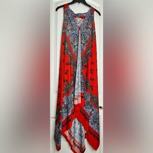 One World Boho Paisley Handkerchief Hem Tunic Top Red Multicolor Size 2X NWOT